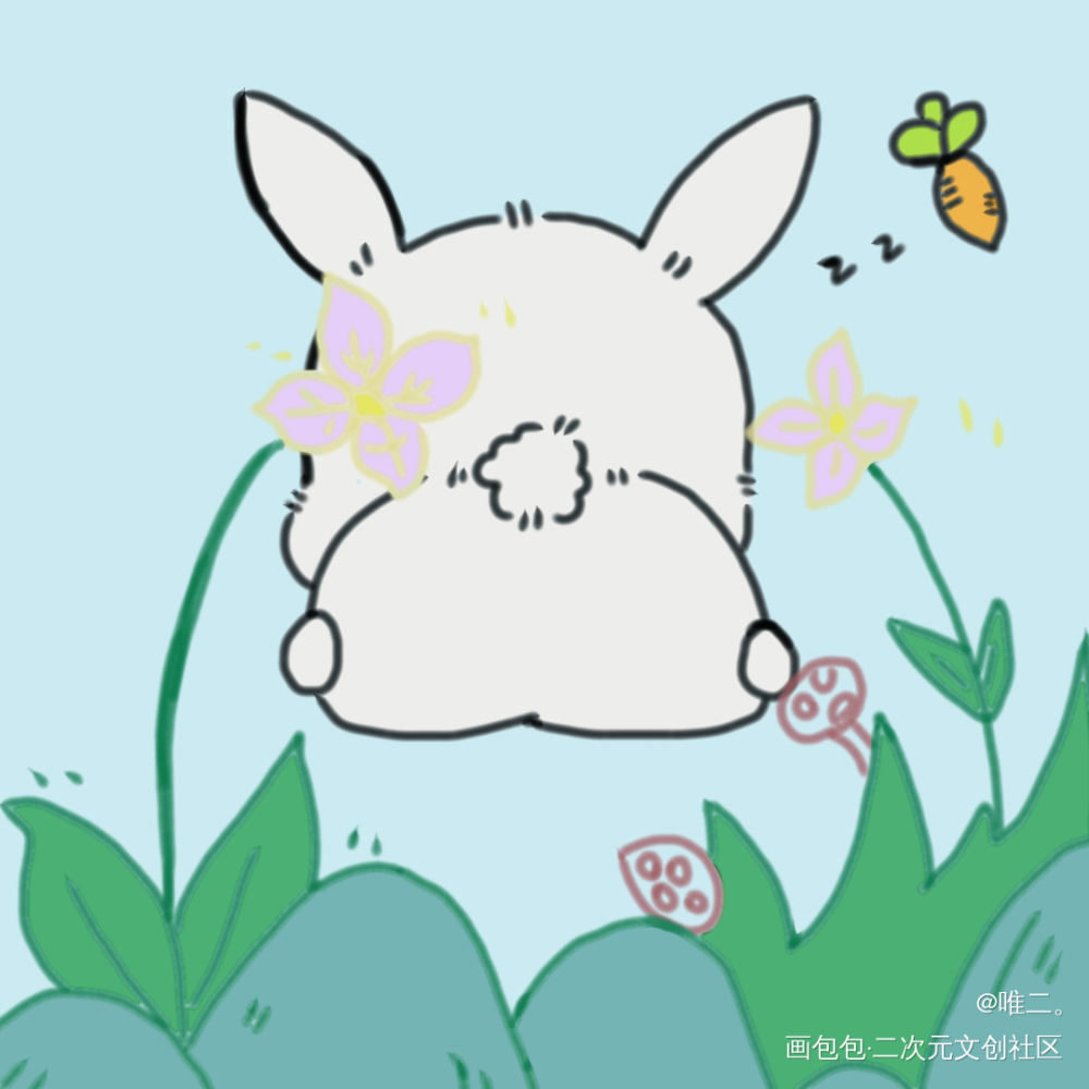 春困的兔兔，睡着了还在想胡萝卜_唤醒春日主题打卡摸鱼板绘绘画作品