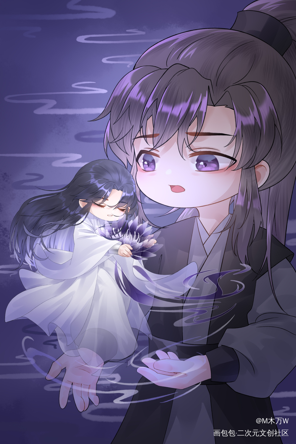 抜花_二哈和他的白猫师尊燃晚Q版绘画作品