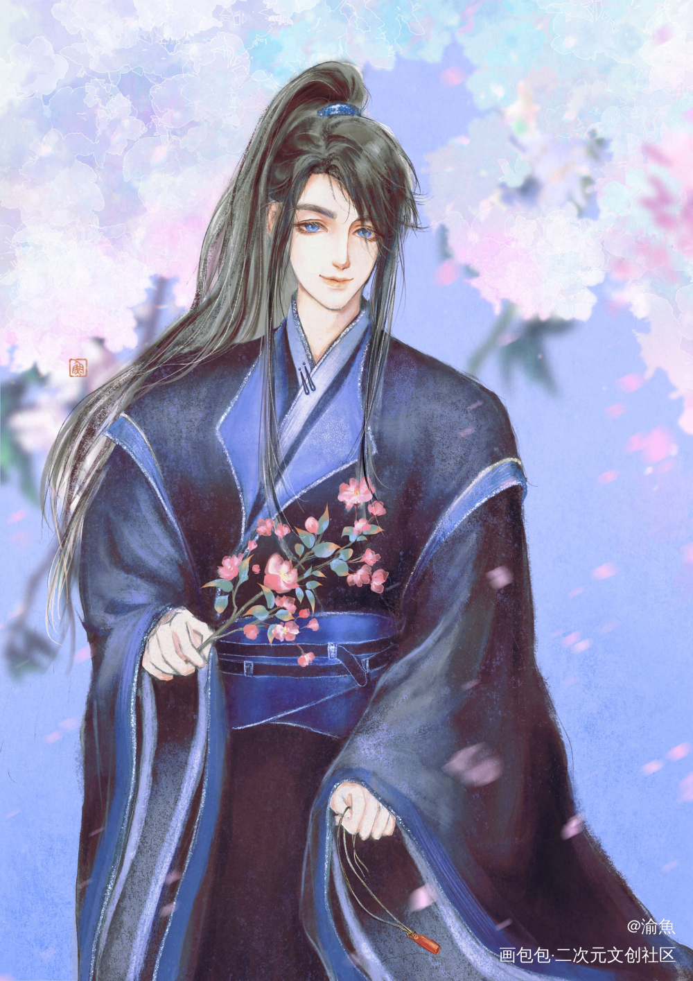 墨燃生日快乐_二哈和他的白猫师尊墨燃生辰吉乐燃晚墨燃立绘古风水彩唤醒春日主题打卡板绘绘画绘画作品
