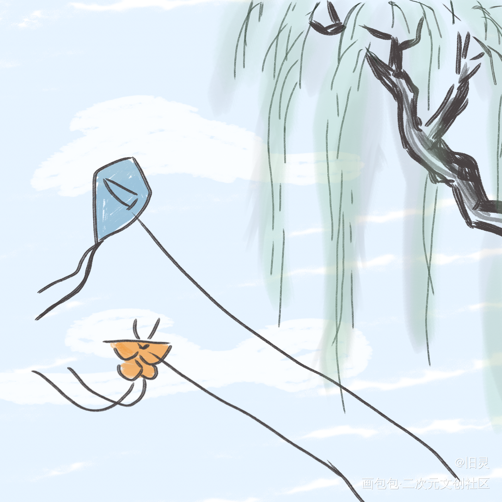 【day5 】放风筝_指绘绘画作品