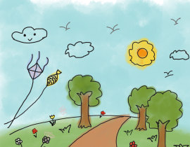 春天放风筝_绘画作品