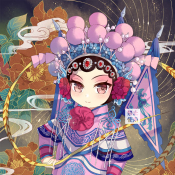 山茶花与武旦_京剧原创q版插画绘画作品