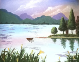 红树青⼭日欲斜 长郊草⾊绿⽆涯_绘画作品