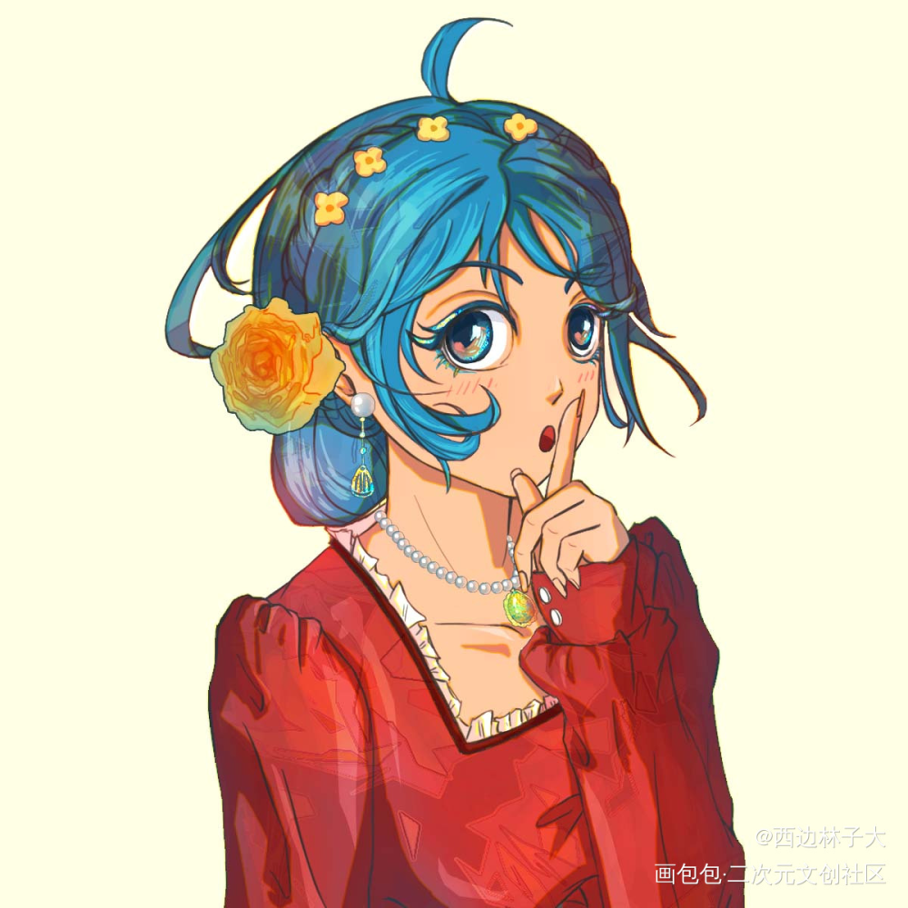嘘，不许说哦_平涂日系绘画原创绘画作品