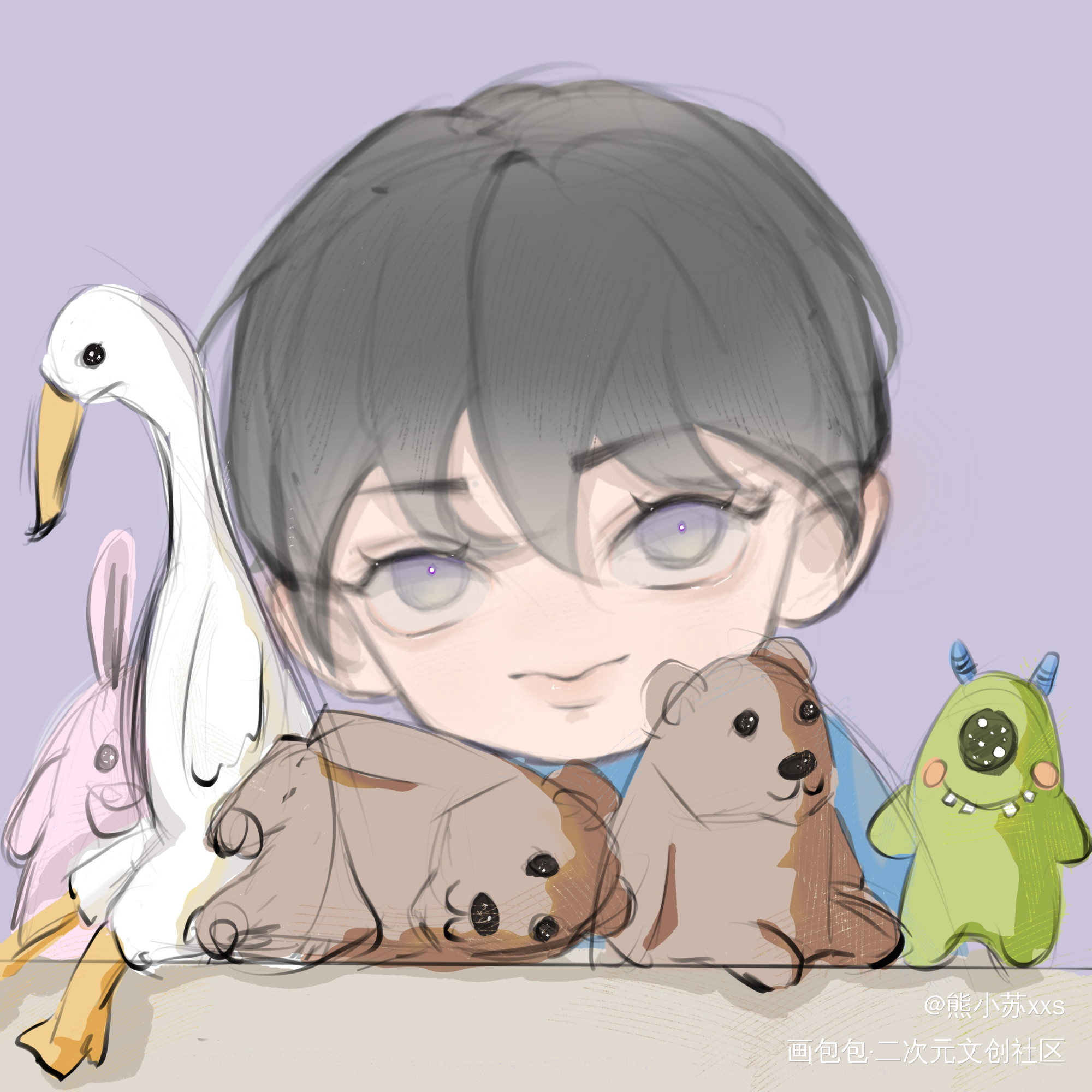 不断学习中_手绘Q版摸鱼绘画作品