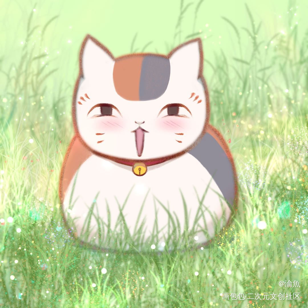 猫咪老师_夏目友人帐猫咪老师半厚涂日系唤醒春日主题打卡板绘绘画绘画作品