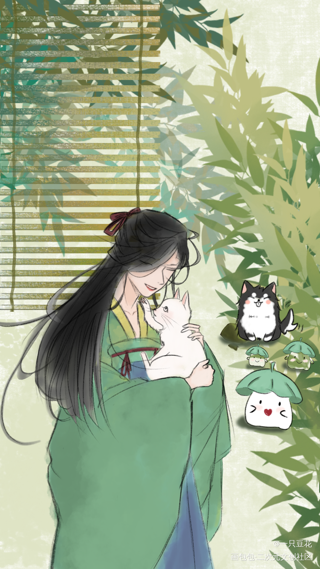 肉包包的生贺图_二哈和他的白猫师尊古风平涂Q版绘画作品
