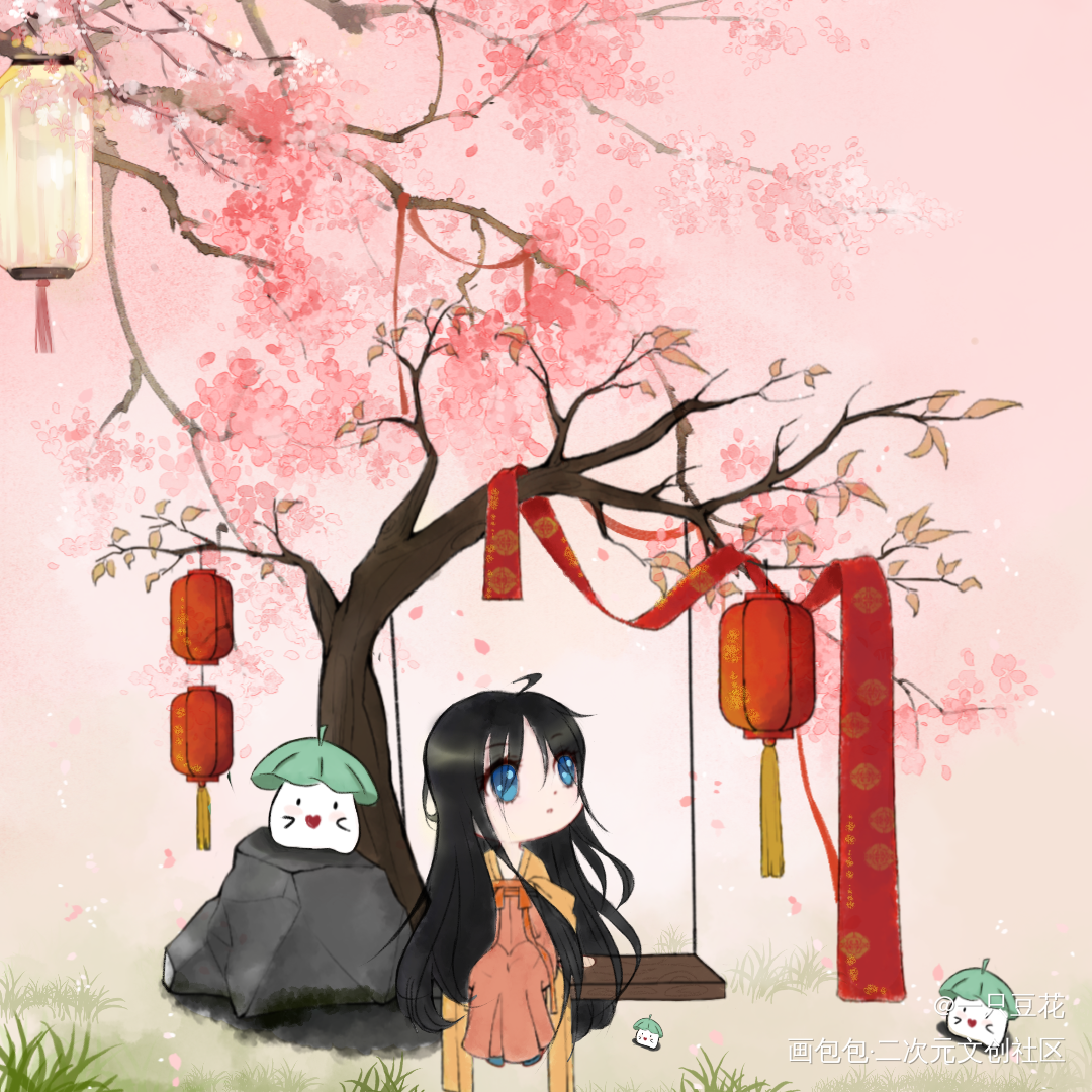 肉包包的生贺图_二哈和他的白猫师尊古风平涂Q版绘画作品