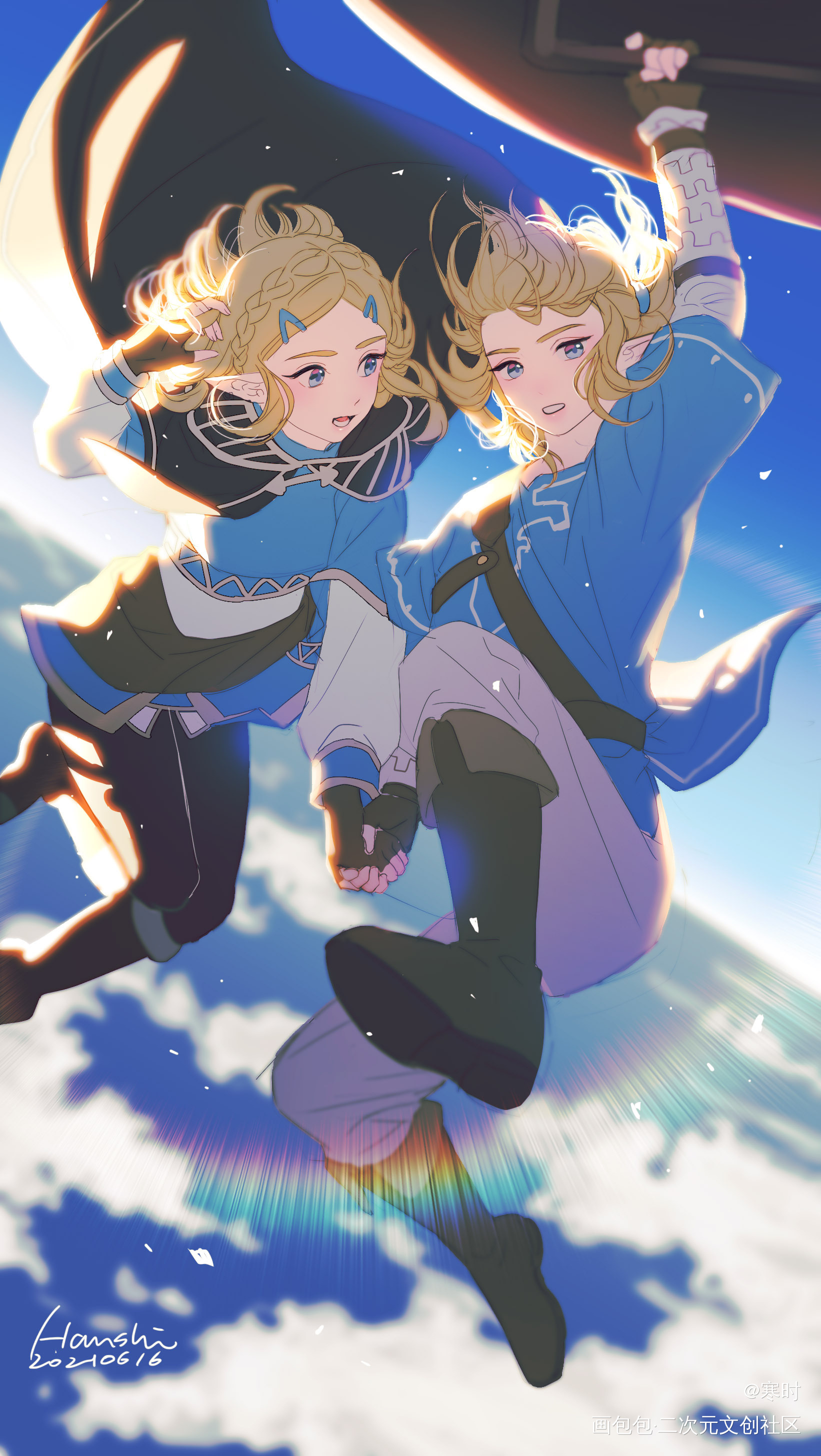青空漫游_塞尔达传说林克同人林塞绘画绘画作品