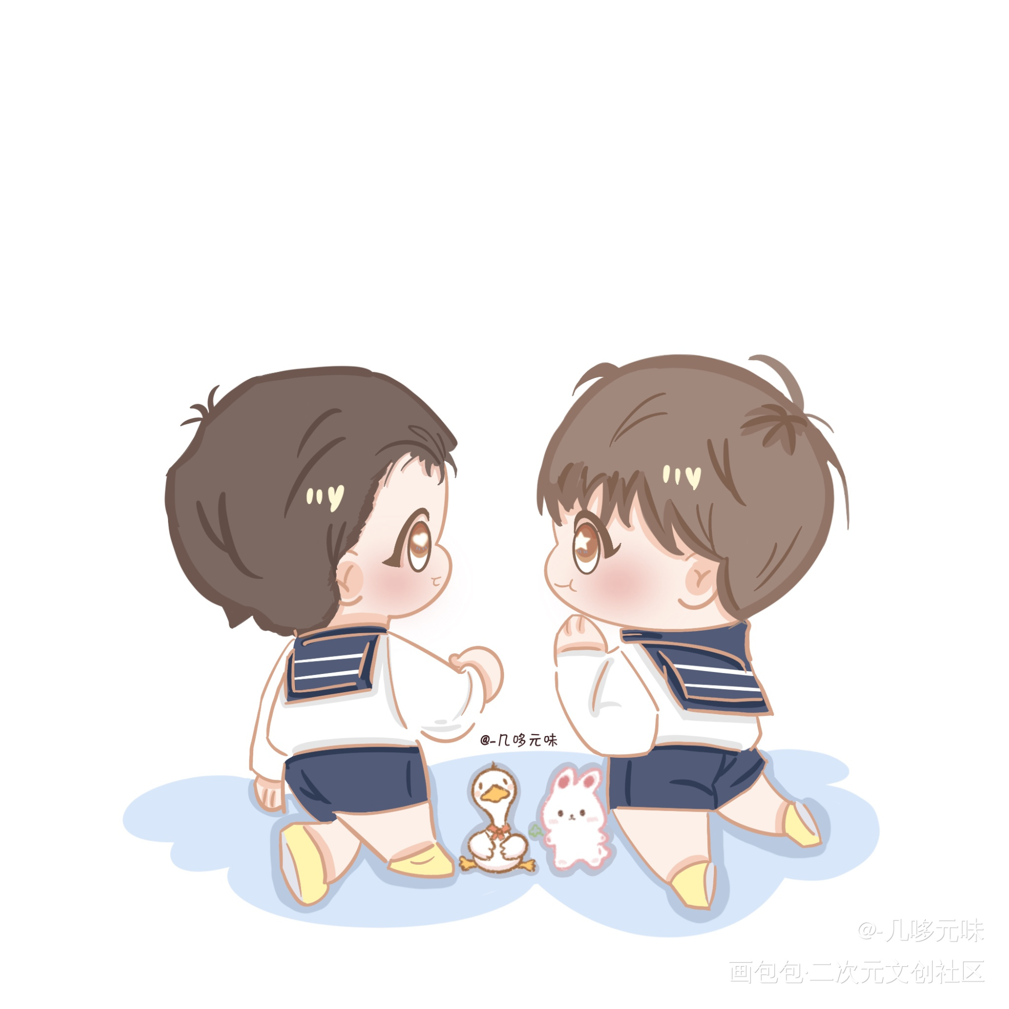 两个小朋友_娘娘腔188男团群秀李程秀邵群绘画作品