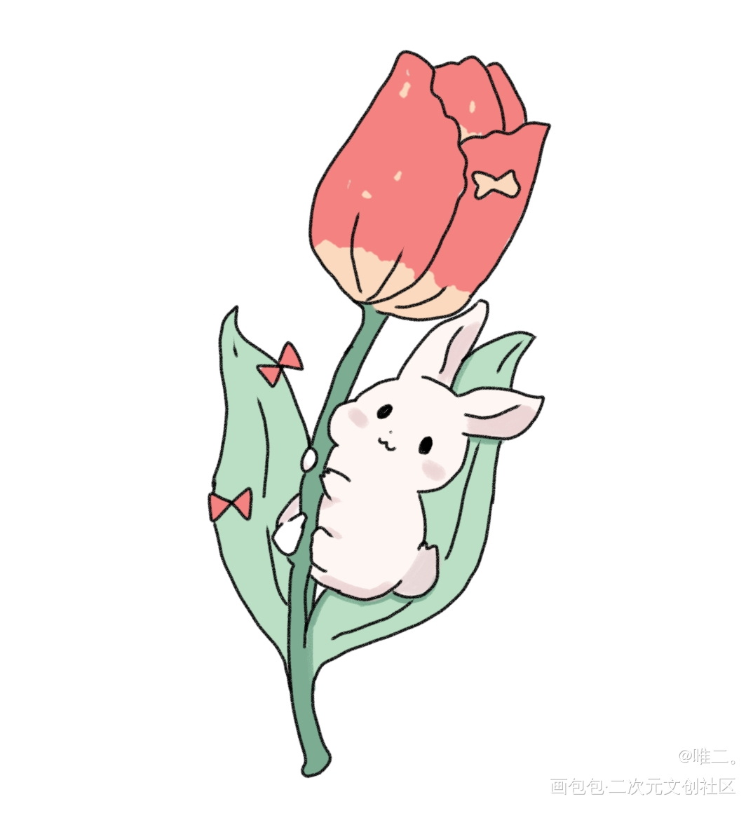 花花和兔兔~_唤醒春日主题打卡板绘绘画作品