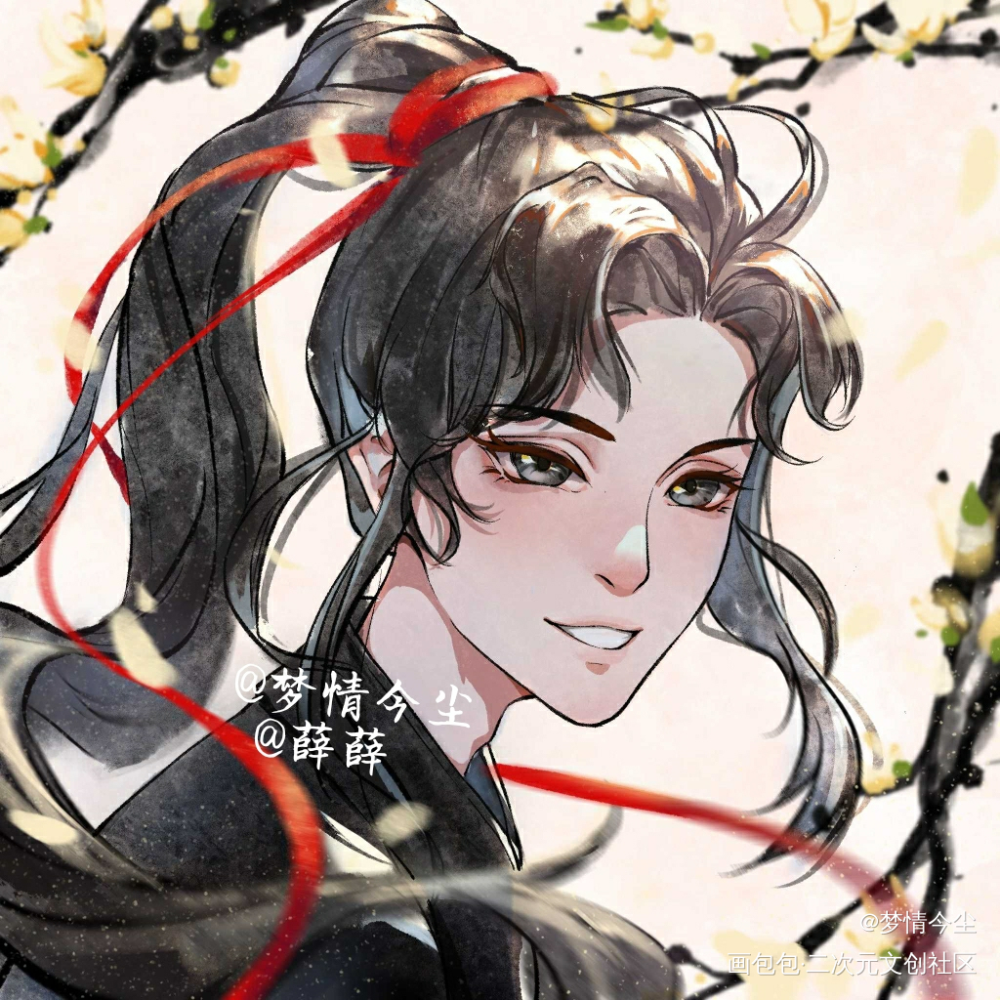 玉兰花下_魔道祖师忘羡蓝忘机魏无羡绘画作品