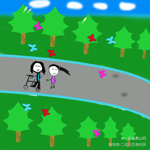放学后的路上_手绘动物绿色唤醒春日主题打卡春日绘画作品