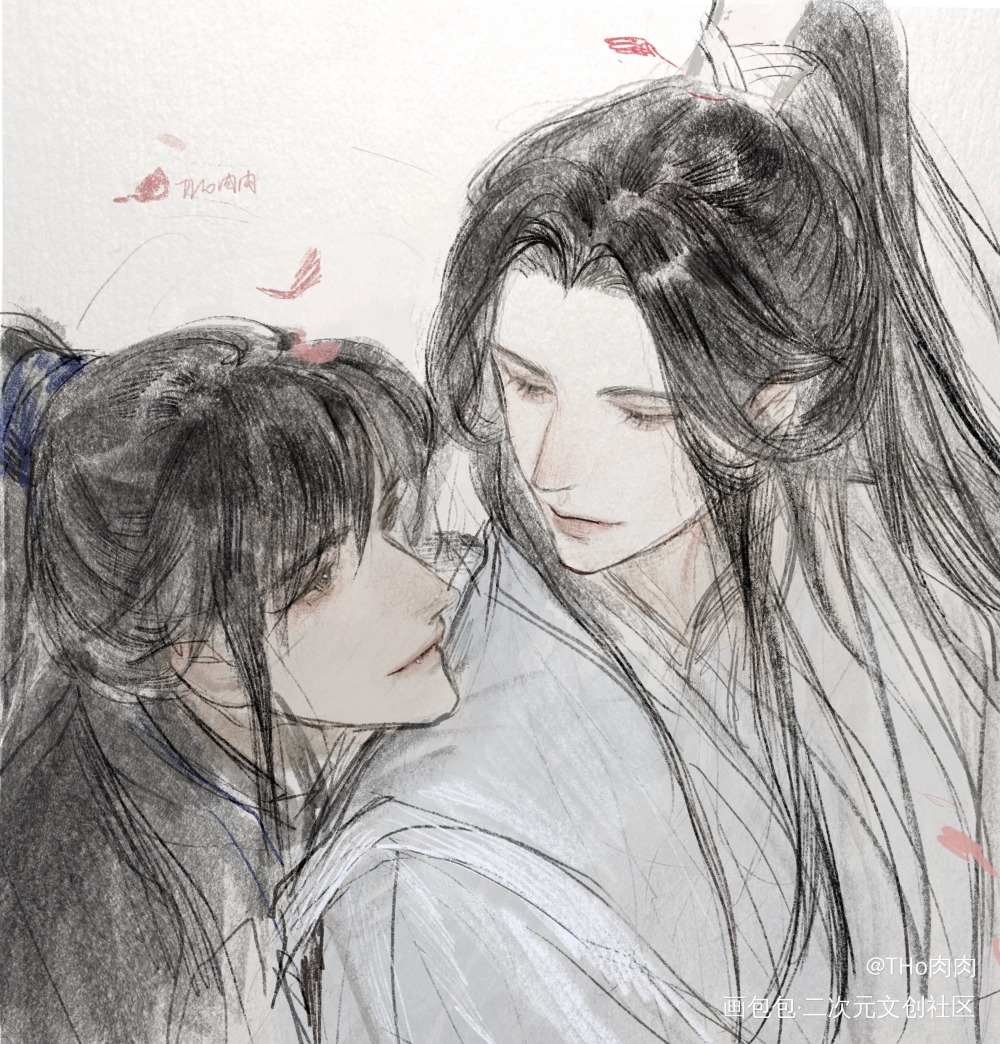 狗子靠肩头_二哈和他的白猫师尊燃晚绘画作品