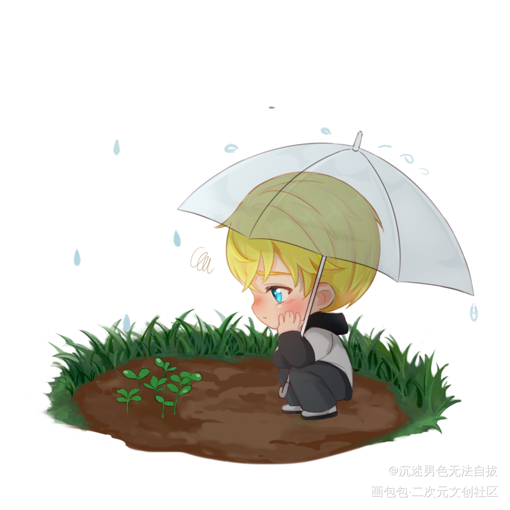 下雨降温的一天，愁人_恋与制作人周棋洛Q版绘画作品