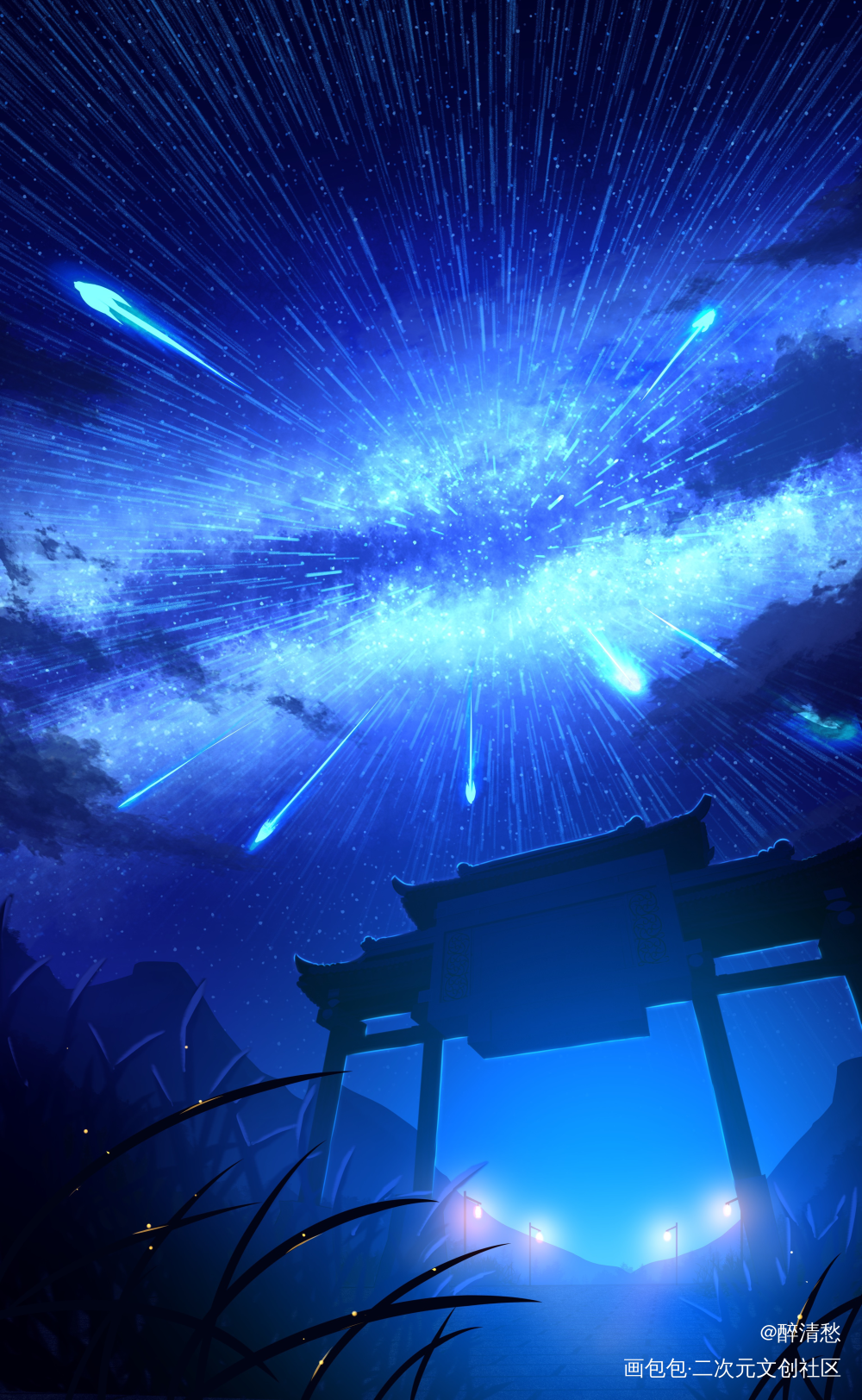 当愿望足够强烈时，星星会…_日系风景原创绘画作品