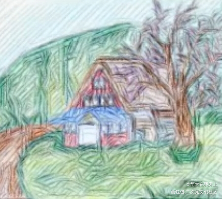 小木屋_手绘绘画作品