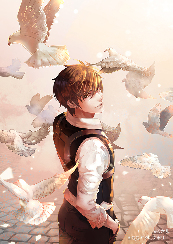 白鸽少年_恋与制作人白起平涂插画绘画作品