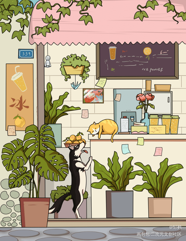 春天路边的奶茶店_模板绘画作品