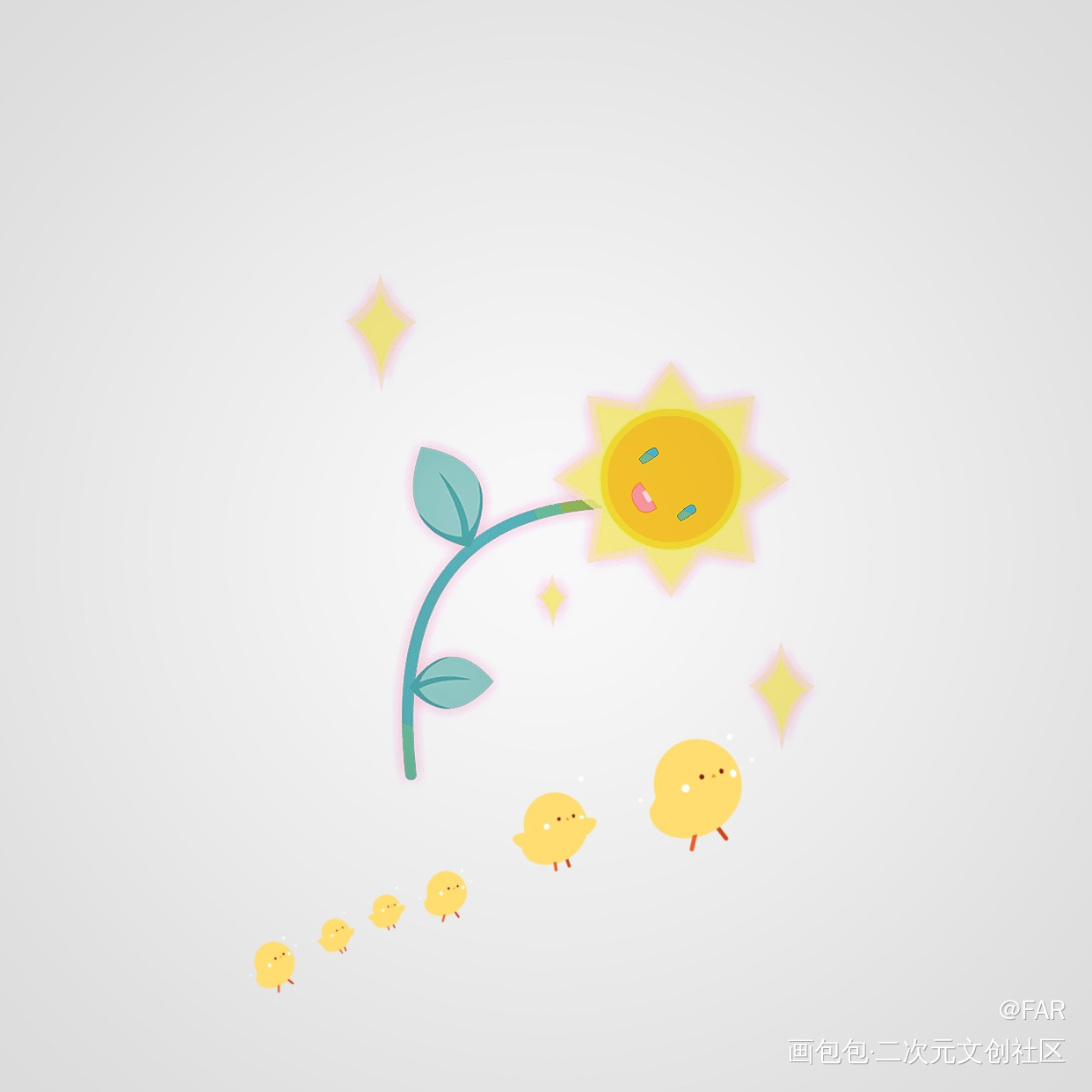 小鸡_平涂风景绘画作品