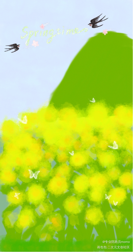 春天的油菜花_唤醒春日主题打卡指绘绘画作品