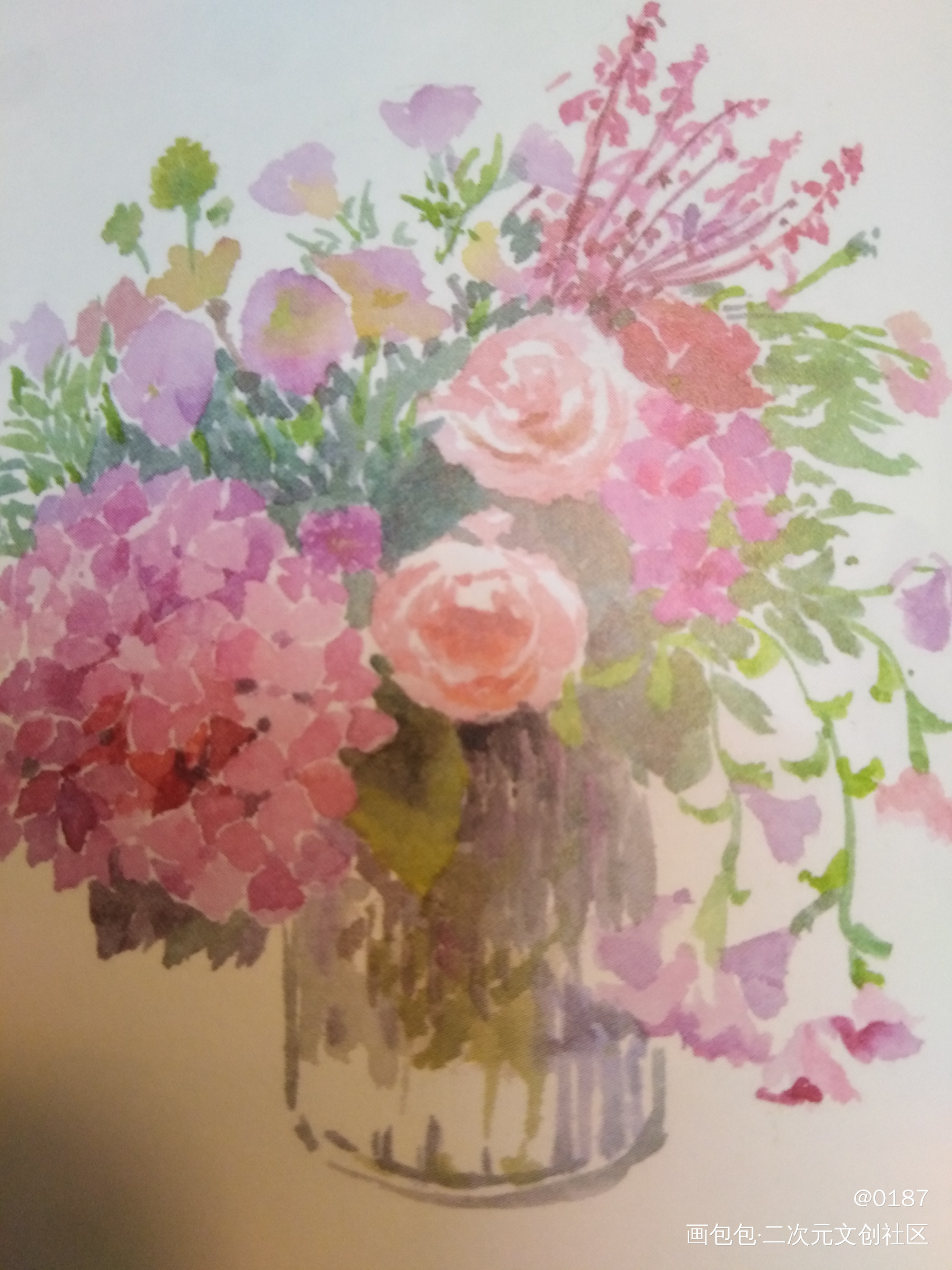 花插在瓶里，我的爱流浪荒野_手绘水彩绘画作品