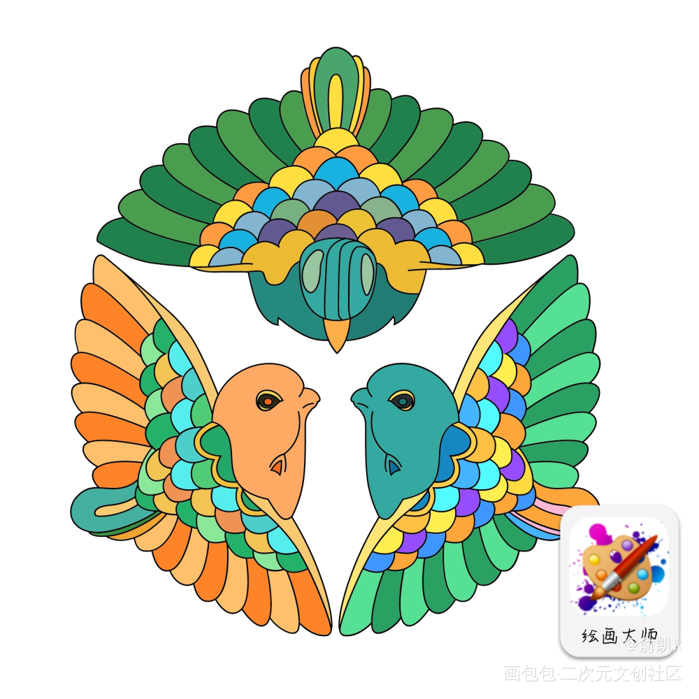 鸟_手绘平涂绘画作品