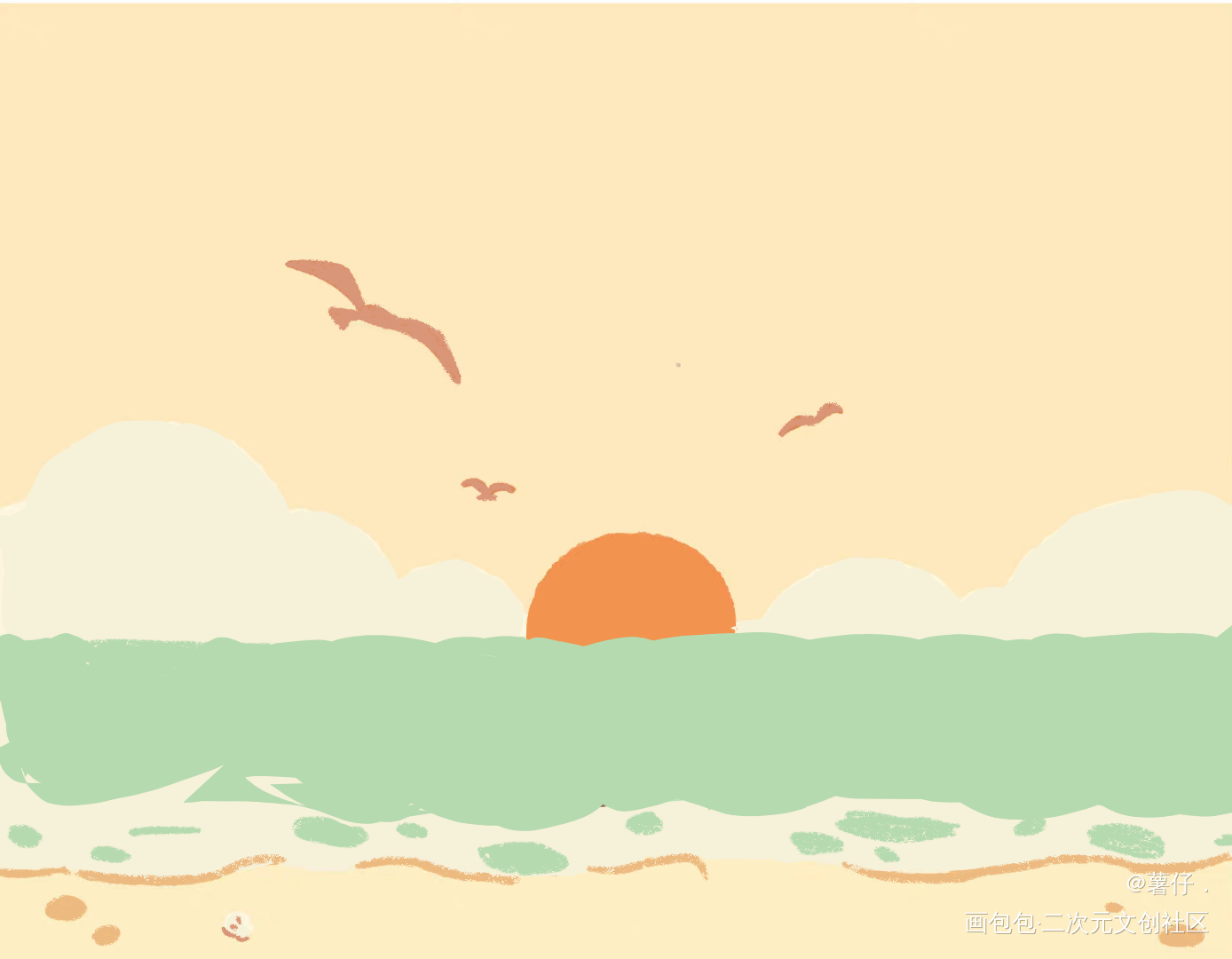 夕阳_唤醒春日主题打卡绘画作品