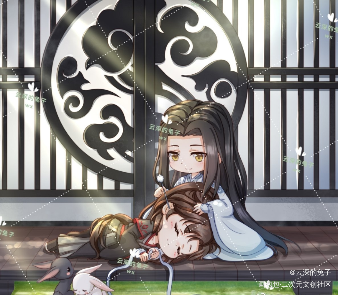午后慵懒时光_魔道祖师忘羡蓝忘机魏无羡Q版绘画作品