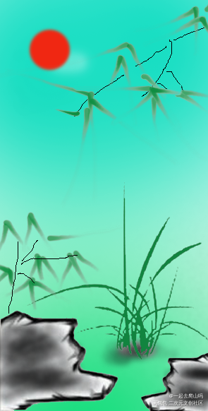 竹子_手绘绿色新芽唤醒春日主题打卡春日绘画作品