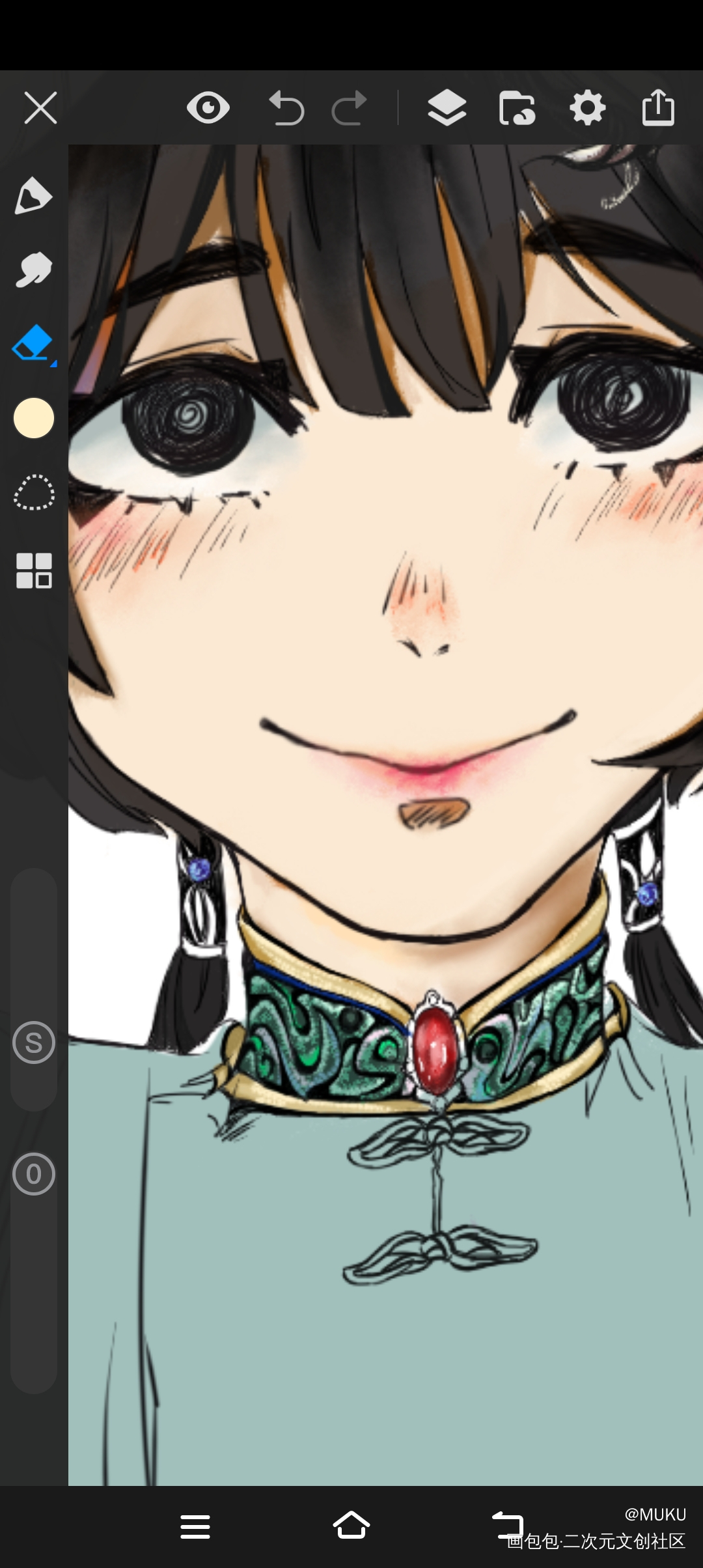 上色_手绘古风水彩平涂摸鱼oc绘画作品