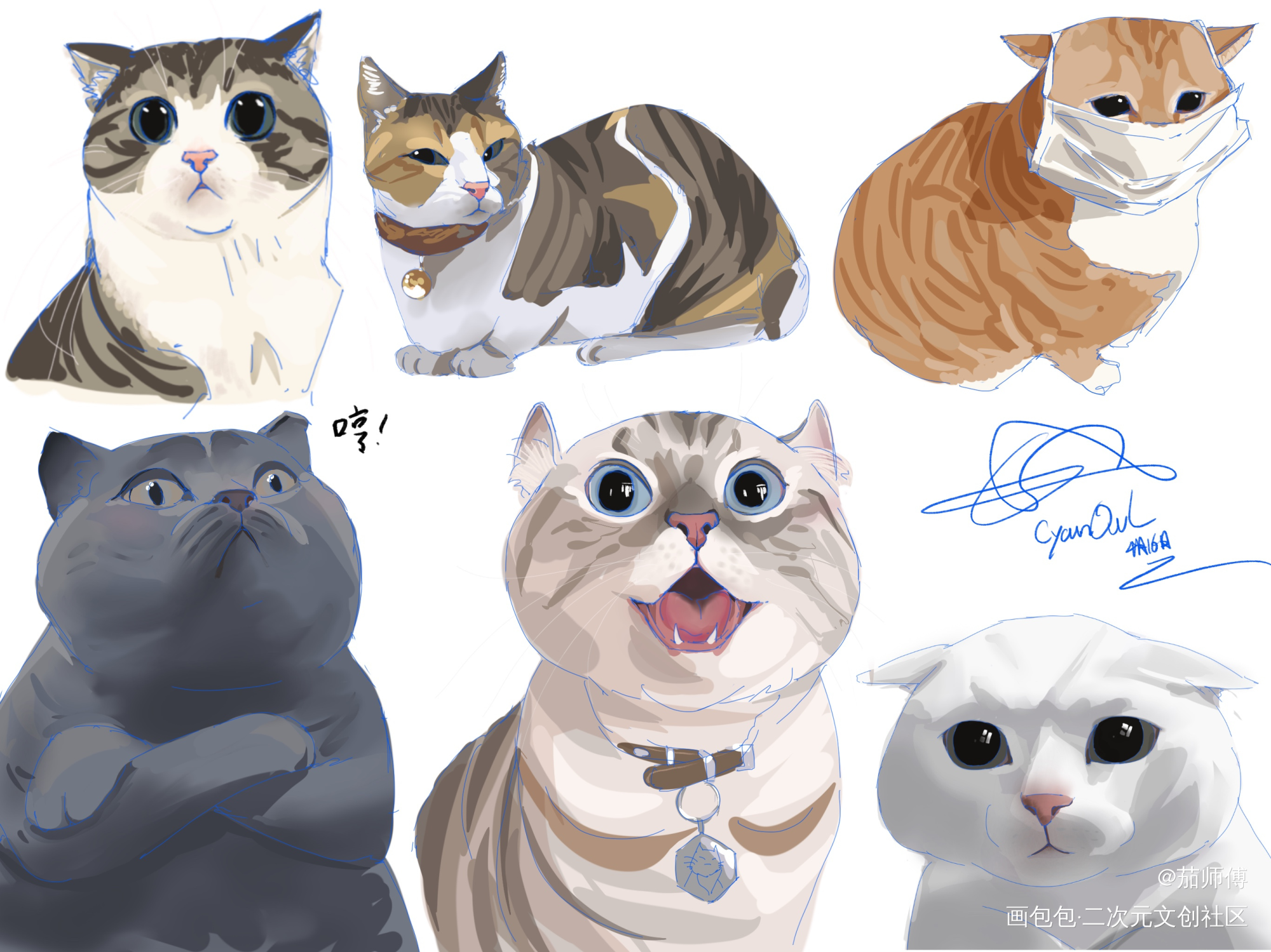 不开心的小猫咪ヽ(*´Д｀*)_厚涂猫咪萌宠猫绘画绘画作品
