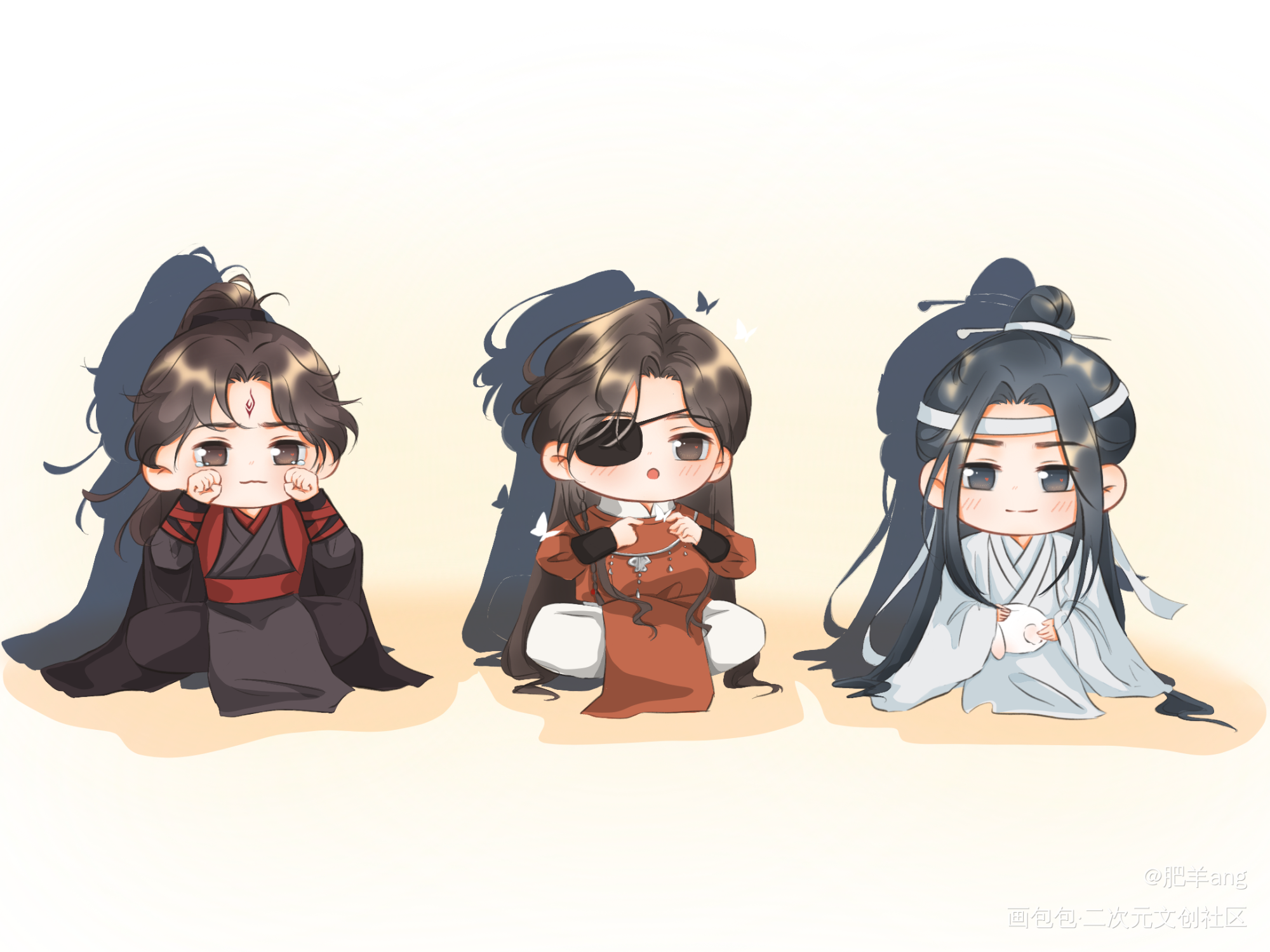 三对儿，齐啦_人渣反派自救系统天官赐福魔道祖师冰秋花怜忘羡绘画作品