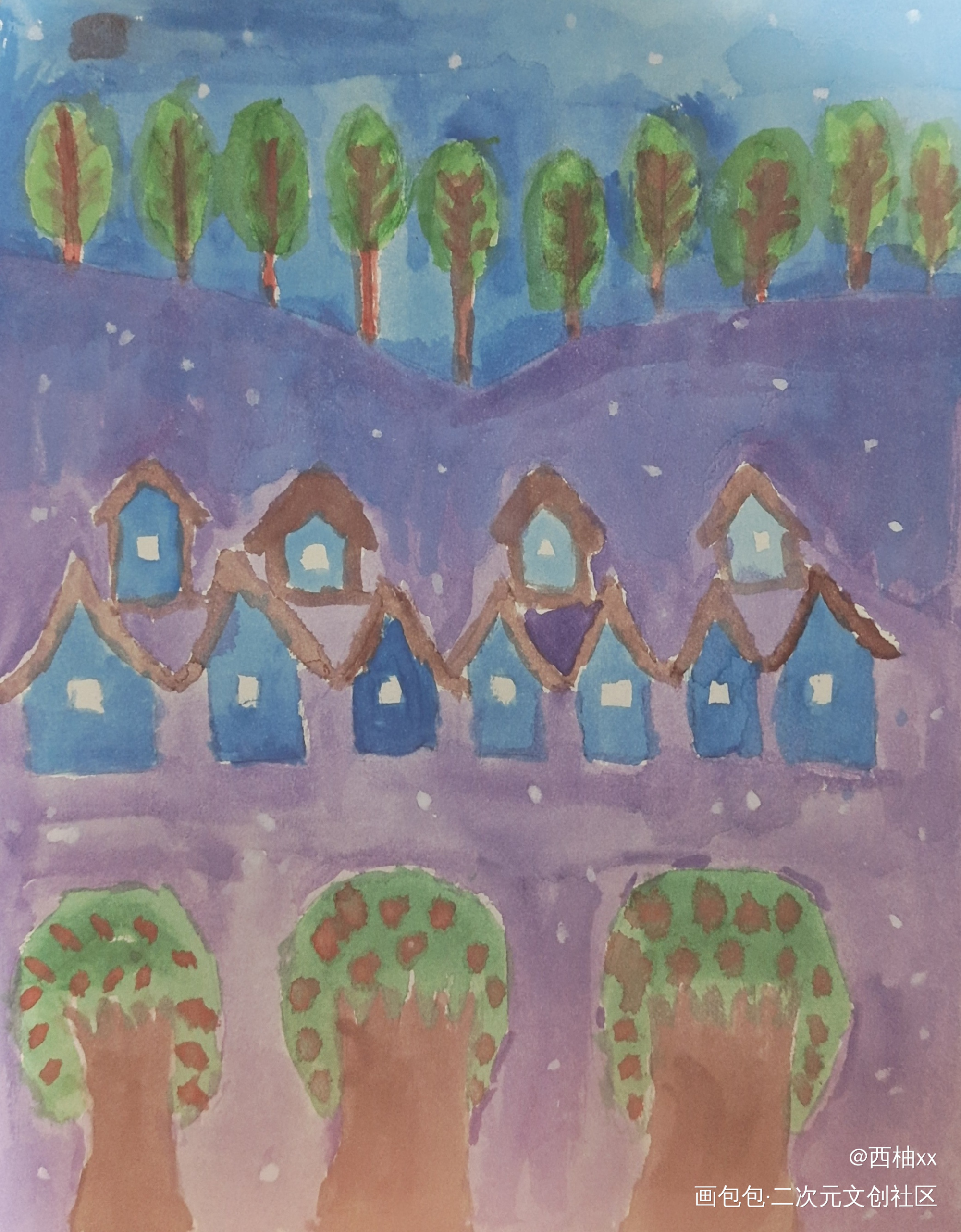 水粉画_手绘水彩平涂绘画作品