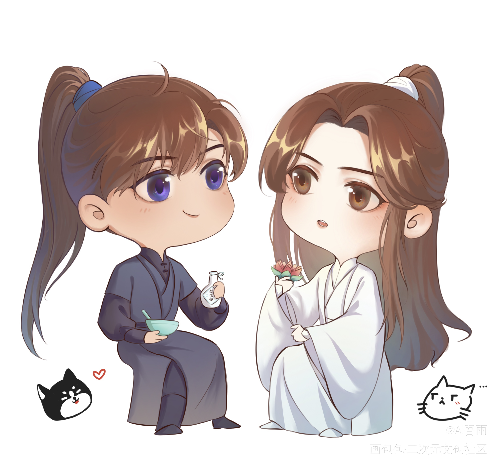 可可爱爱_二哈和他的白猫师尊燃晚墨燃楚晚宁绘画作品