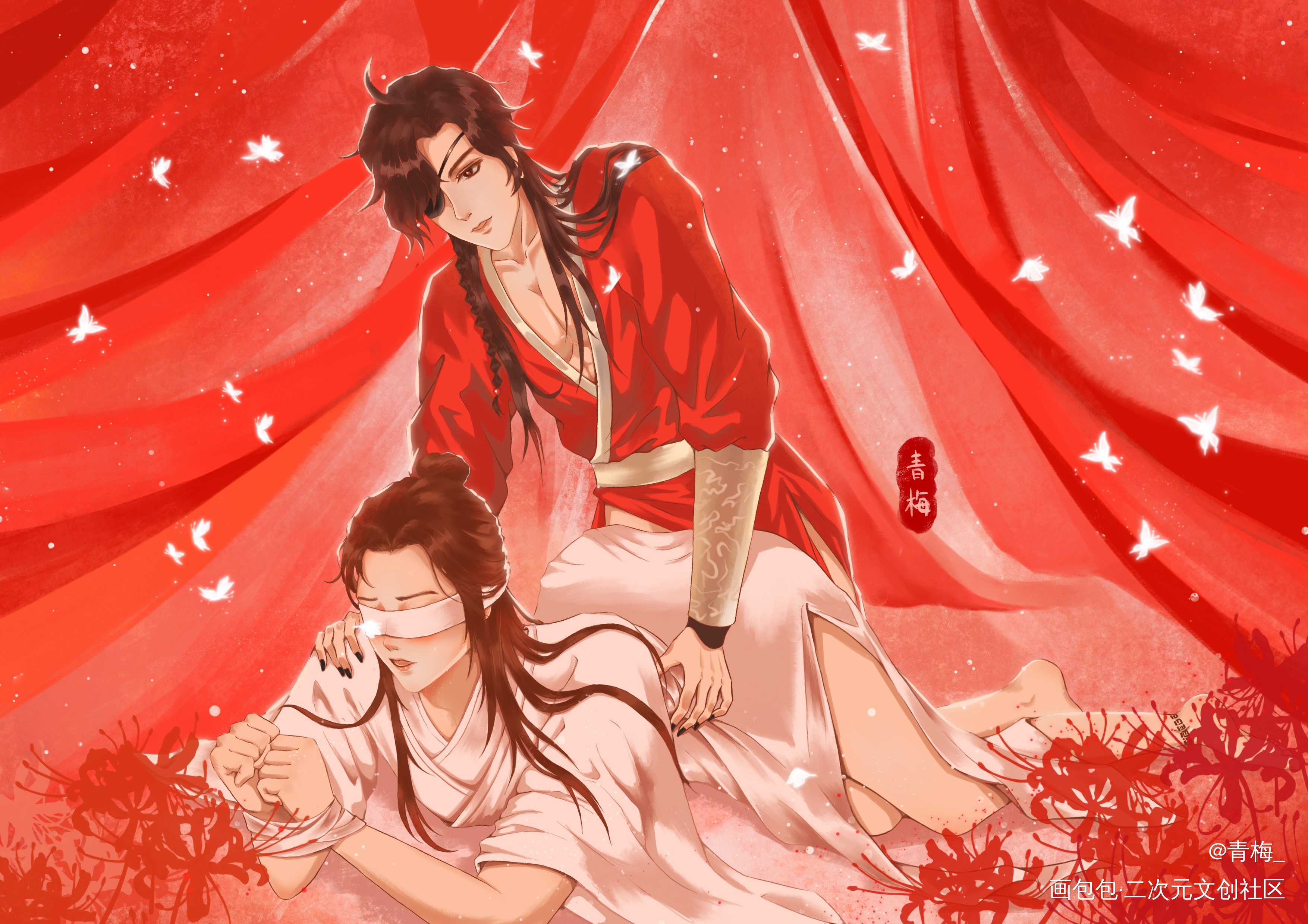 花怜61蒙眼游戏_天官赐福花怜古风绘画作品