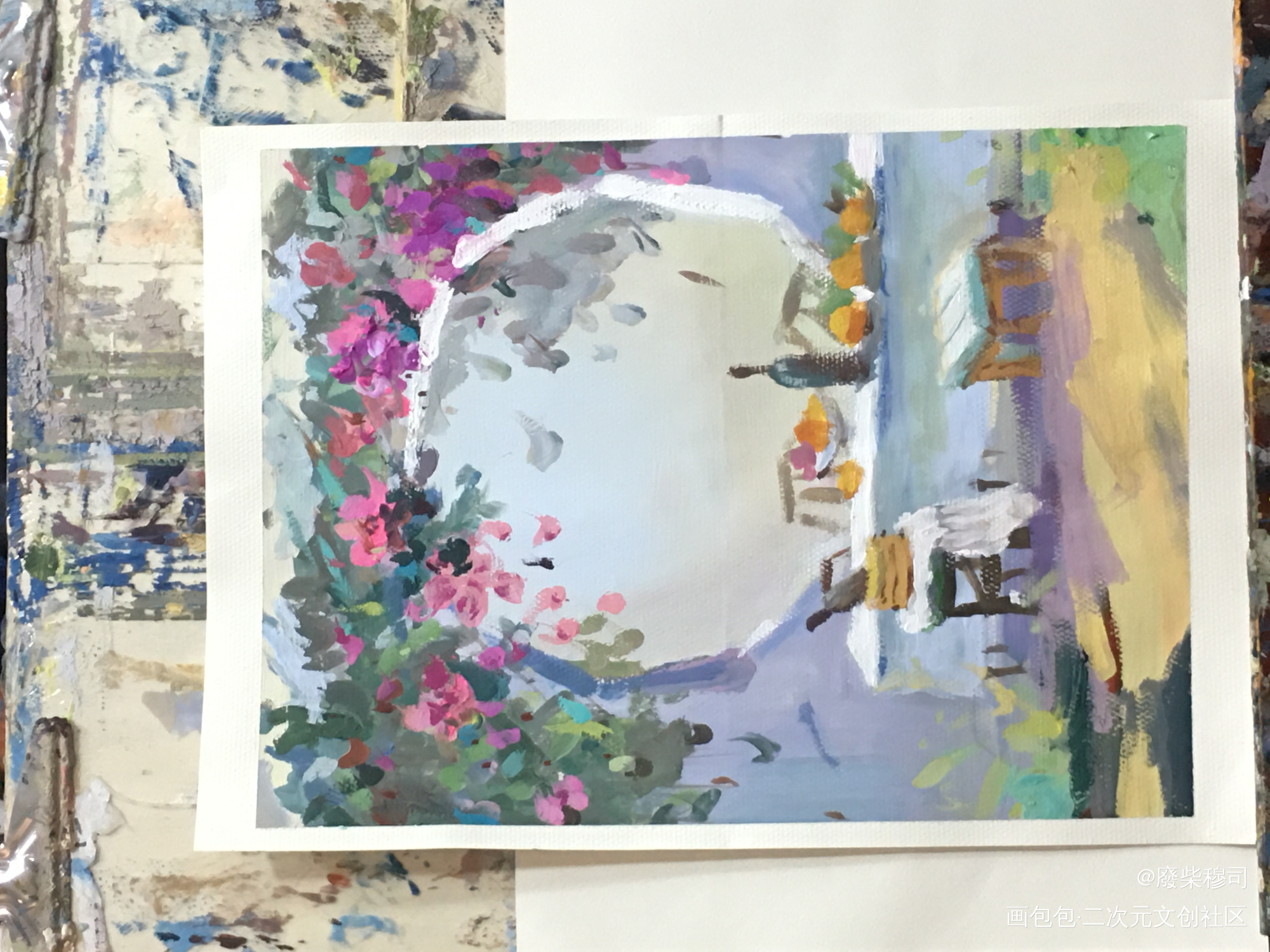 花墙and庭院_色彩绘画作品