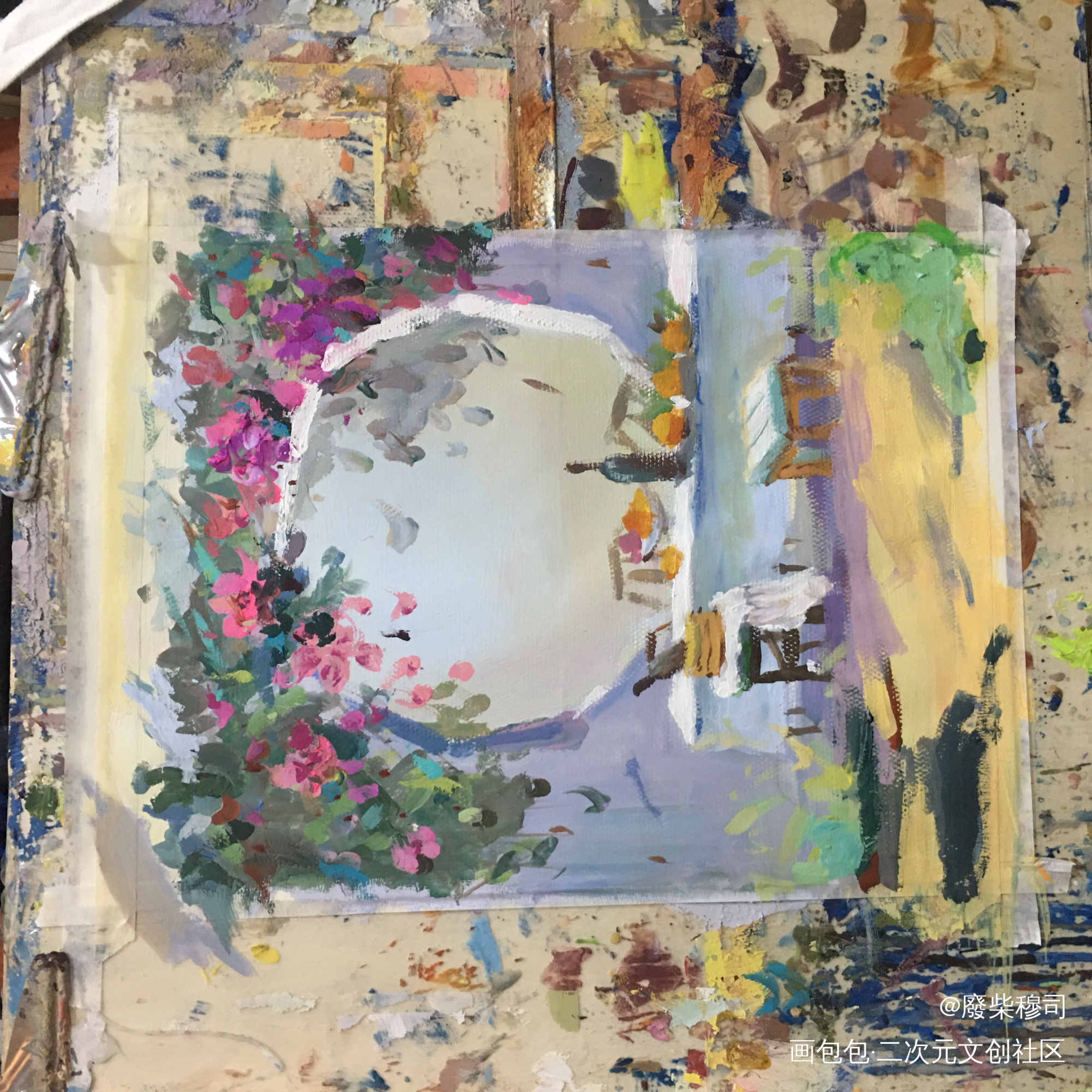 花墙and庭院_色彩绘画作品