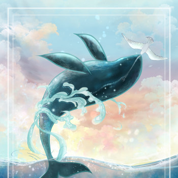 保护海洋_海洋生物厚涂海洋鲸鱼绘画作品