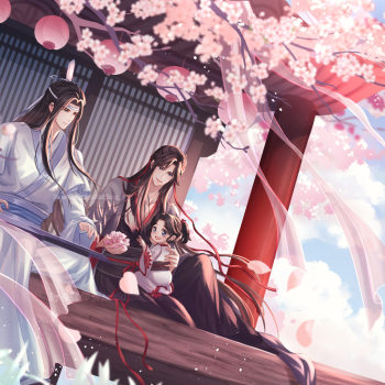 忘羡一家三口赏樱_魔道祖师忘羡蓝忘机魏无羡平涂