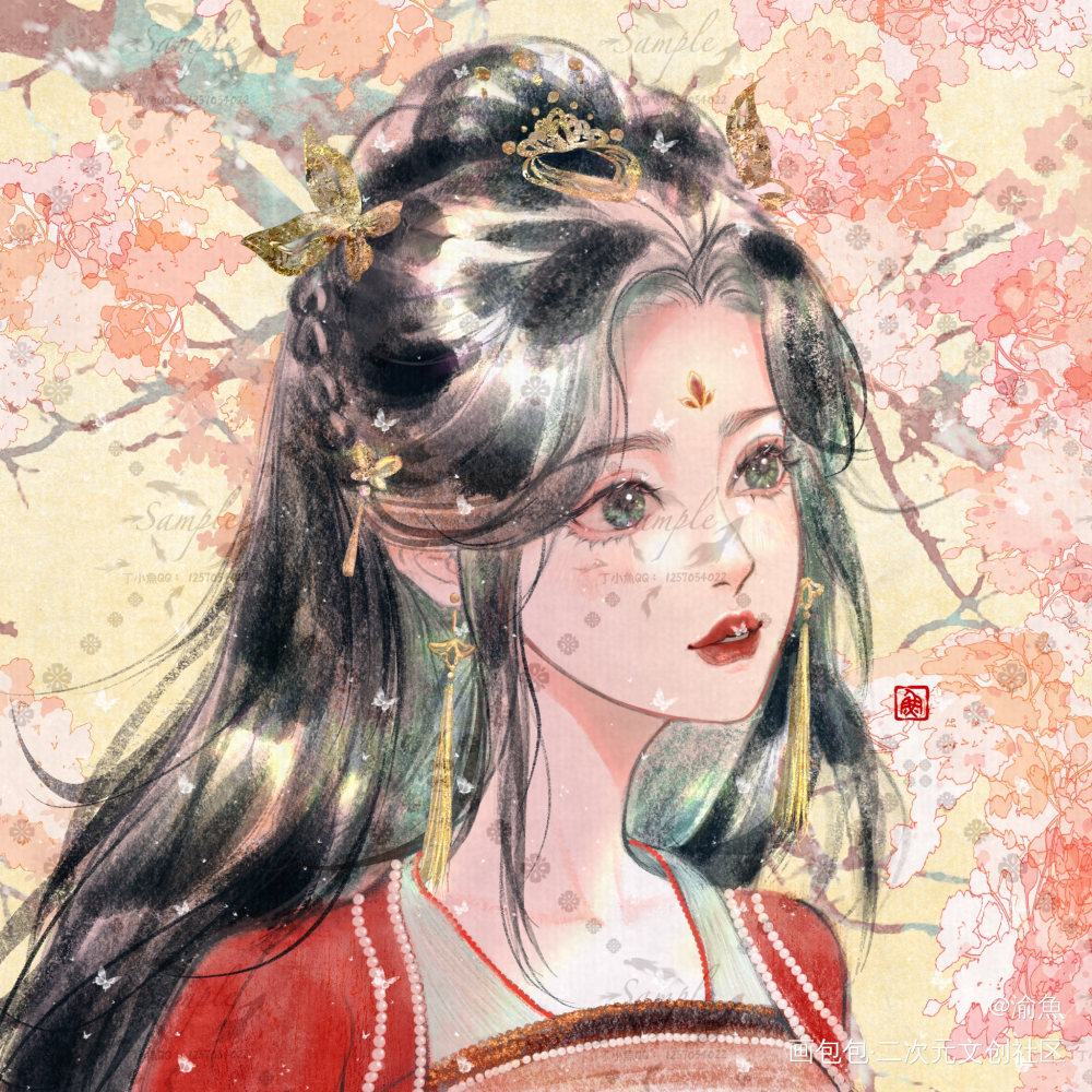 古风小美人儿稿子_古风半厚涂水彩头像头像约稿板绘绘画绘画作品