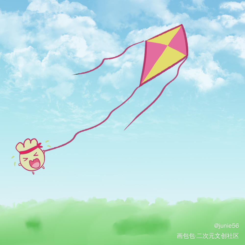 适合放风筝的春天_平涂绘画作品