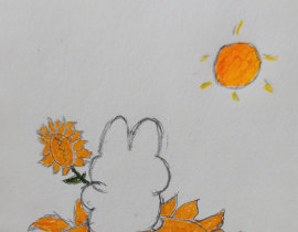 向日葵与兔子_绘画作品
