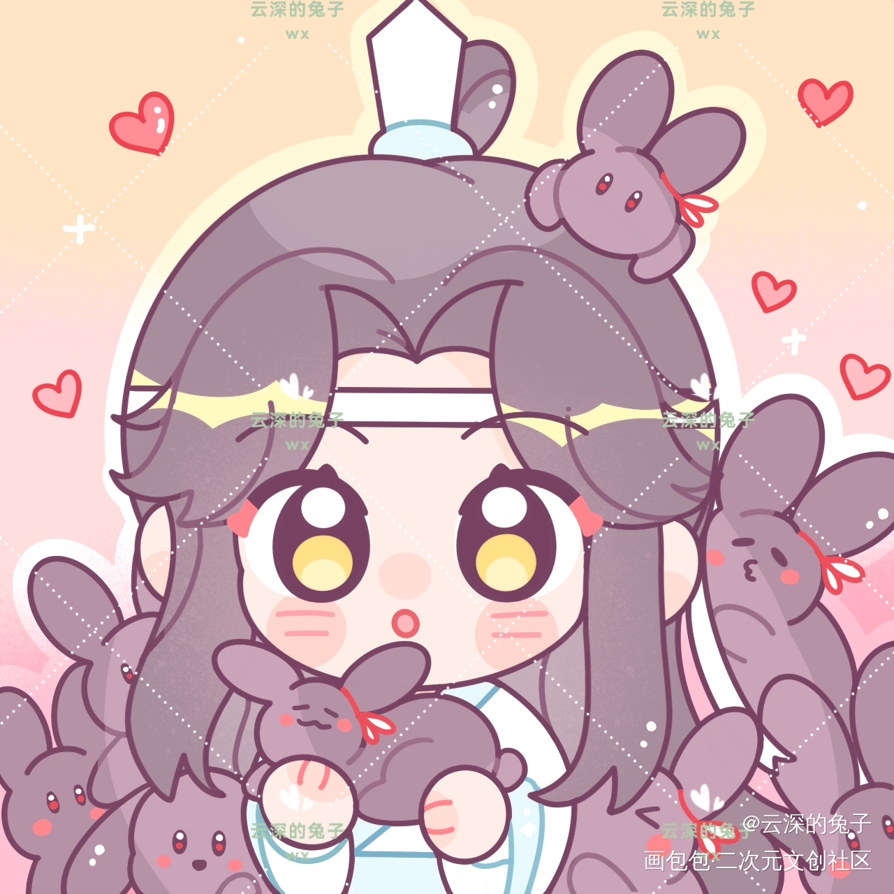 忘机和羡兔兔_魔道祖师忘羡蓝忘机Q版绘画作品