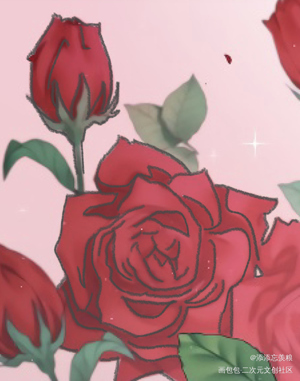 红色的花和茎_画画临摹绘画作品