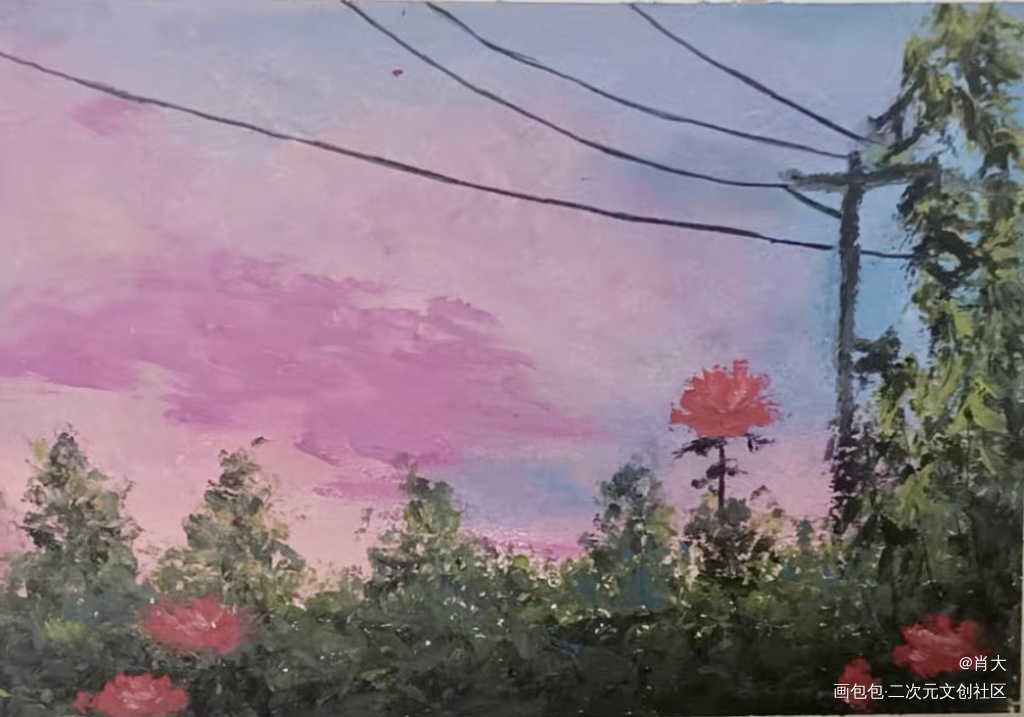 晚霞_油画棒临摹绘画作品