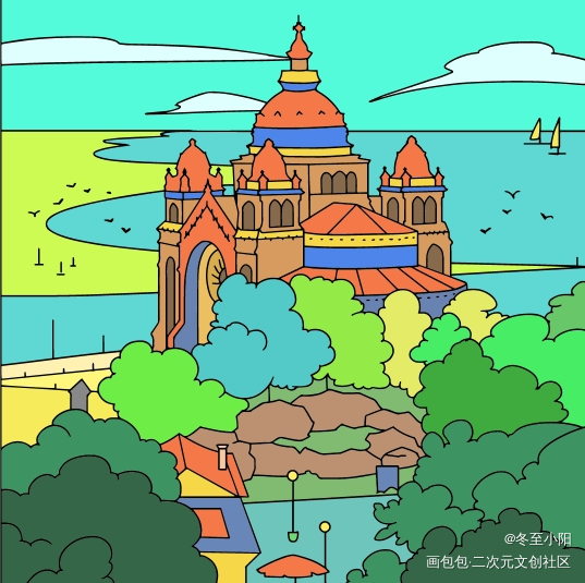 春日港湾_平涂绘画作品