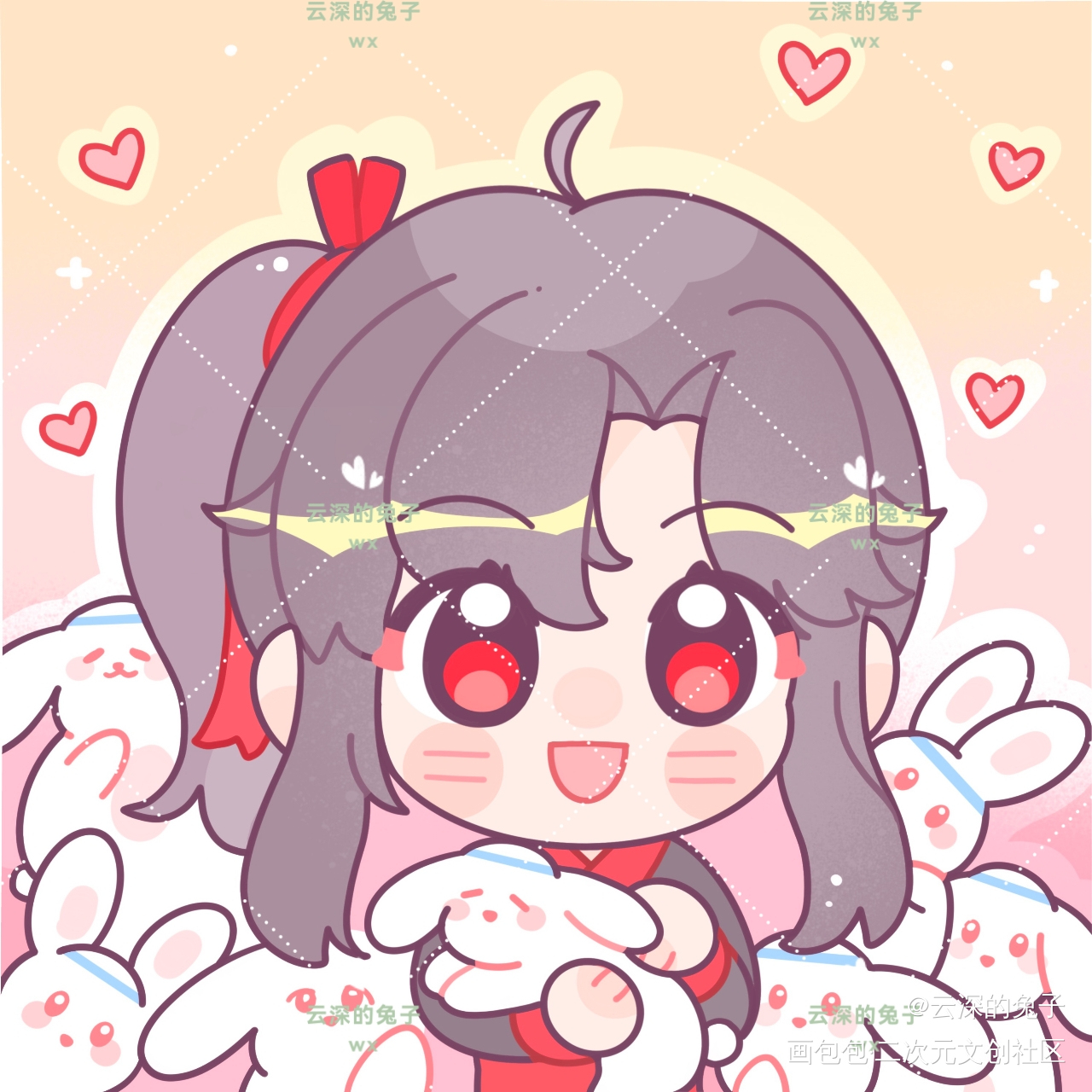 无羡和机兔兔_魔道祖师忘羡魏无羡Q版绘画作品