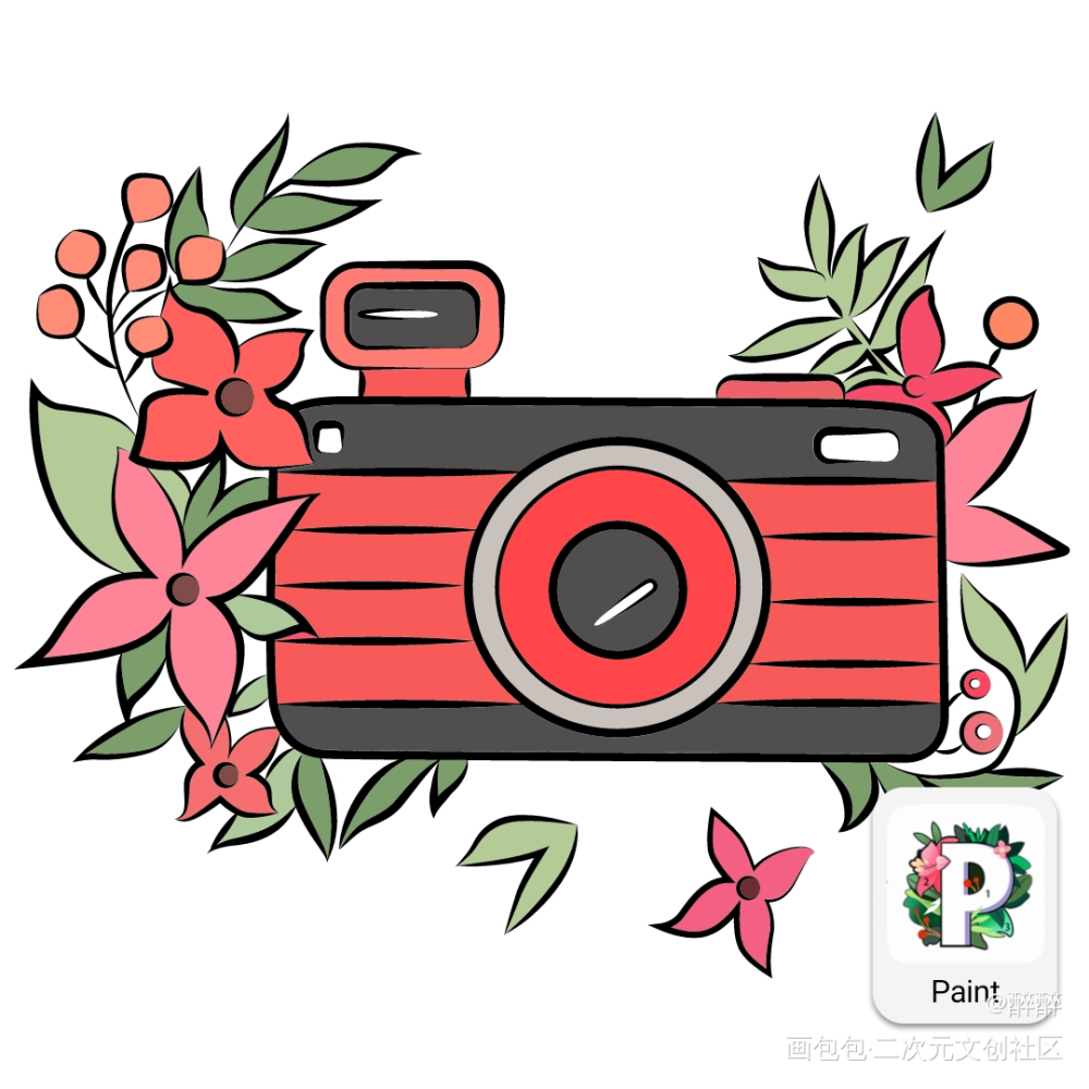 绿草红花_春花绘画作品