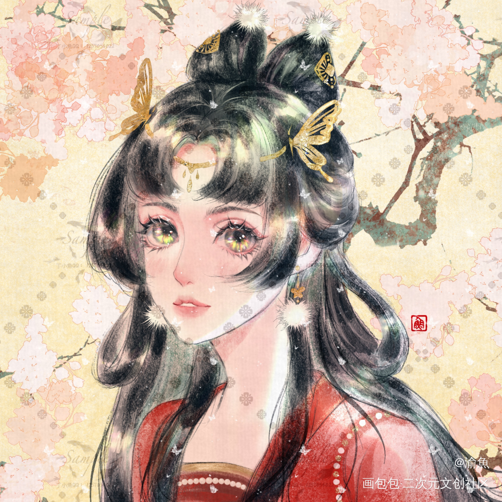 古风小美人儿闺蜜头像稿子_古风半厚涂水彩头像唤醒春日主题打卡约稿板绘绘画oc绘画作品